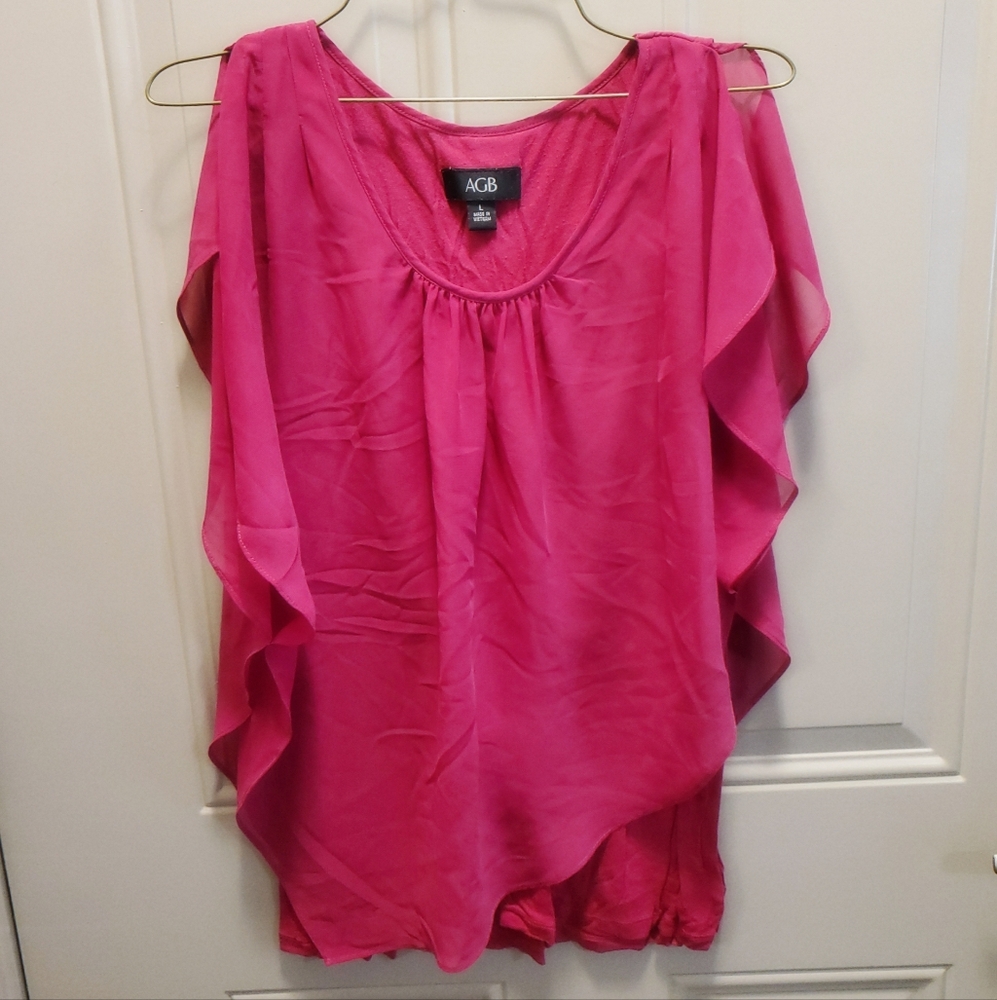 Hot Pink Flutter Sleeve Blouse